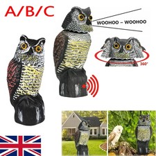 Large Realistic Owl Decoy Deterrent Bird Pigeon Crow Scarer Statue Rotating Head