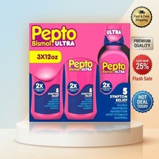 Pepto Bismol Ultra Liquid Original 5 Symptom Relief 3 Pack 12 fl oz