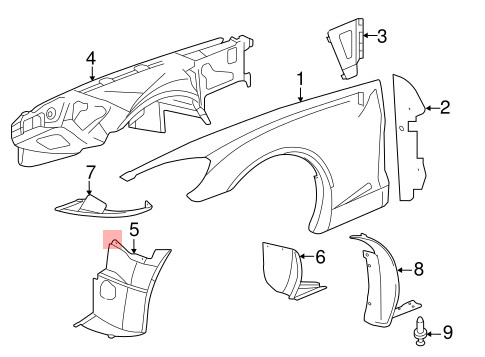 05-13 CHEVROLET CORVETTE C6 FRONT LEFT DRIVER SIDE WHEELHOUSE LINER FENDER OEM