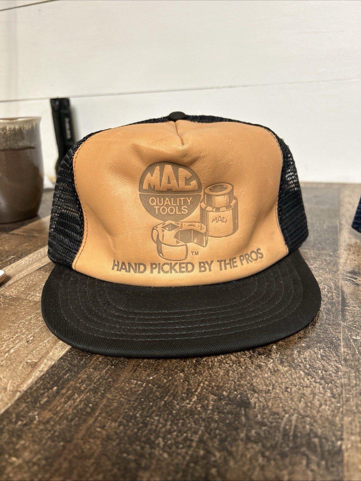 Mac Tools Leather Front Mesh SnapBack Trucker Hat… - image 1