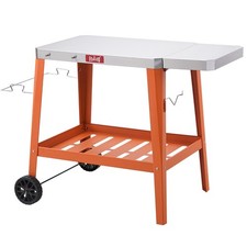 Grill Cart Grill Table with Stainless Steel Top, Foldable Side Table, Orange