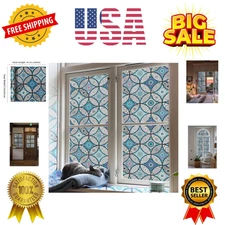Blue Window Privacy Film Decorative Window Tint Film Stained Glass Window Cli...