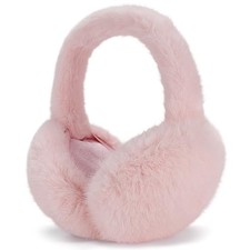 Winter Ear Muffs Faux Fur, Women Girls Ear Wamers Foldable Fluffy A-pink