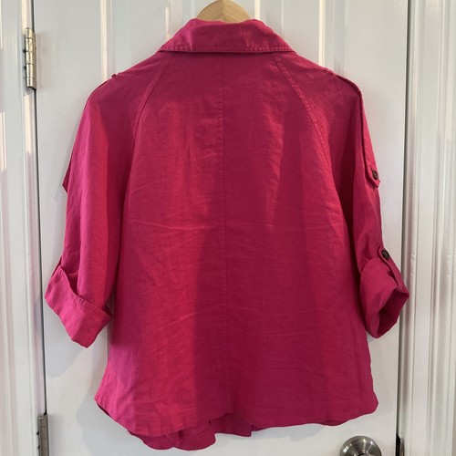 Chicos Linen Trench Crop Jacket Pink Fuchsia Size 1 US Size 8 Medium 3/4 Sleeve - Picture 3 of 10