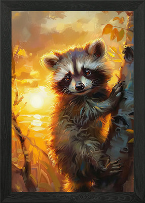 Sonnenaufgang Waschbär gerahmtes Wandbild Poster Leinwanddruck Bild
