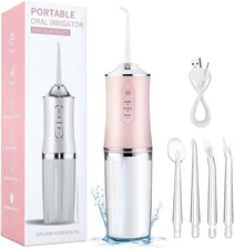 Cordless Rechargeable Water Dental Flosser Oral Irrigator with 3 Modes & 4 Tips