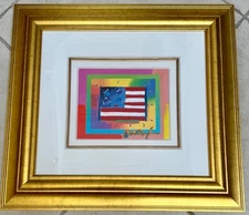 Peter Max "Flag with Heart on Blends" Framed Limited Edition, Hand Signed