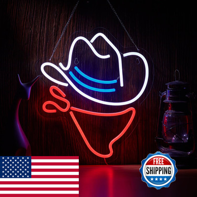 Roouneon Cowboy Hat Neon Sign Beer Bar Home Art Man Cave Neon Light Dimmable