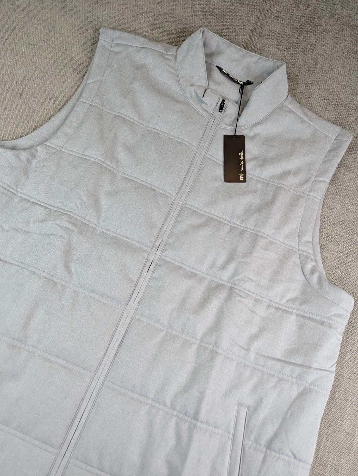 NWT Travis Mathew Vest Men 2XL Heather Sleet Interlude Puffer Zip Pockets Jacket