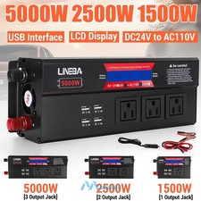 5000W 2500W 1500W Power Inverter 24V to 110V Sine Wave Solar Converter LCD 4 USB
