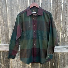 VTG 50s 60s Sears Colorblock Plaid Loop Collar Button up Shirt Mod Rockabilly M