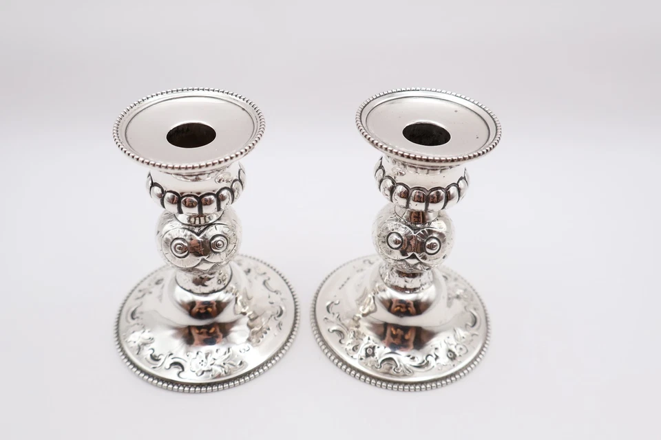 Candelabros antiguos victorianos de plata novedad búho con sello Londres 1859 Foto 3 de 4