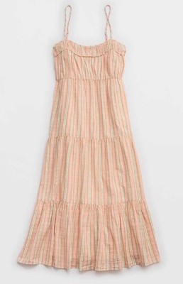 aerie green stripe dress Striped Tiered Maxi Size Small Orange Peach Bnfts Charity Necklaces & Backdrop