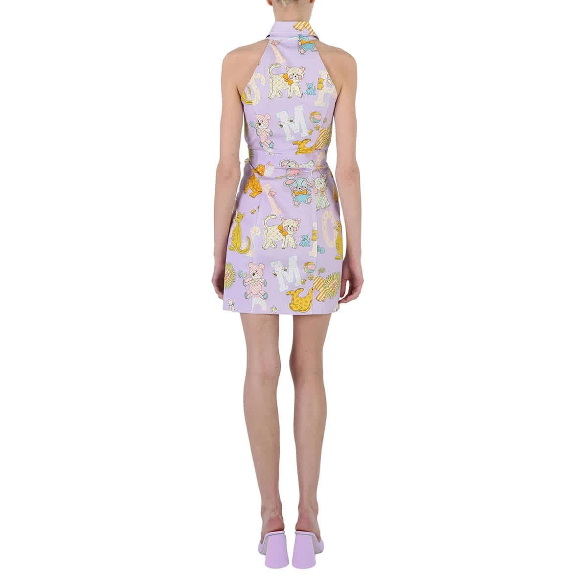 Abito donna Moschino viola stampa circo logo all over