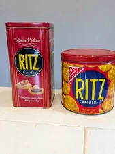 Bundle of 2 Vintage Ritz Cracker Tins – 1977 Nabisco 13oz & 1986 Limited Edition