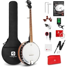 5-String Full Size Banjo Set with Resonator Mahogany 38 Inch Beginner Kit