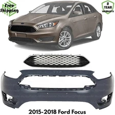 Front Bumper Cover Fascia & Grille Assembly Kit For 2015-2018 Ford Focus