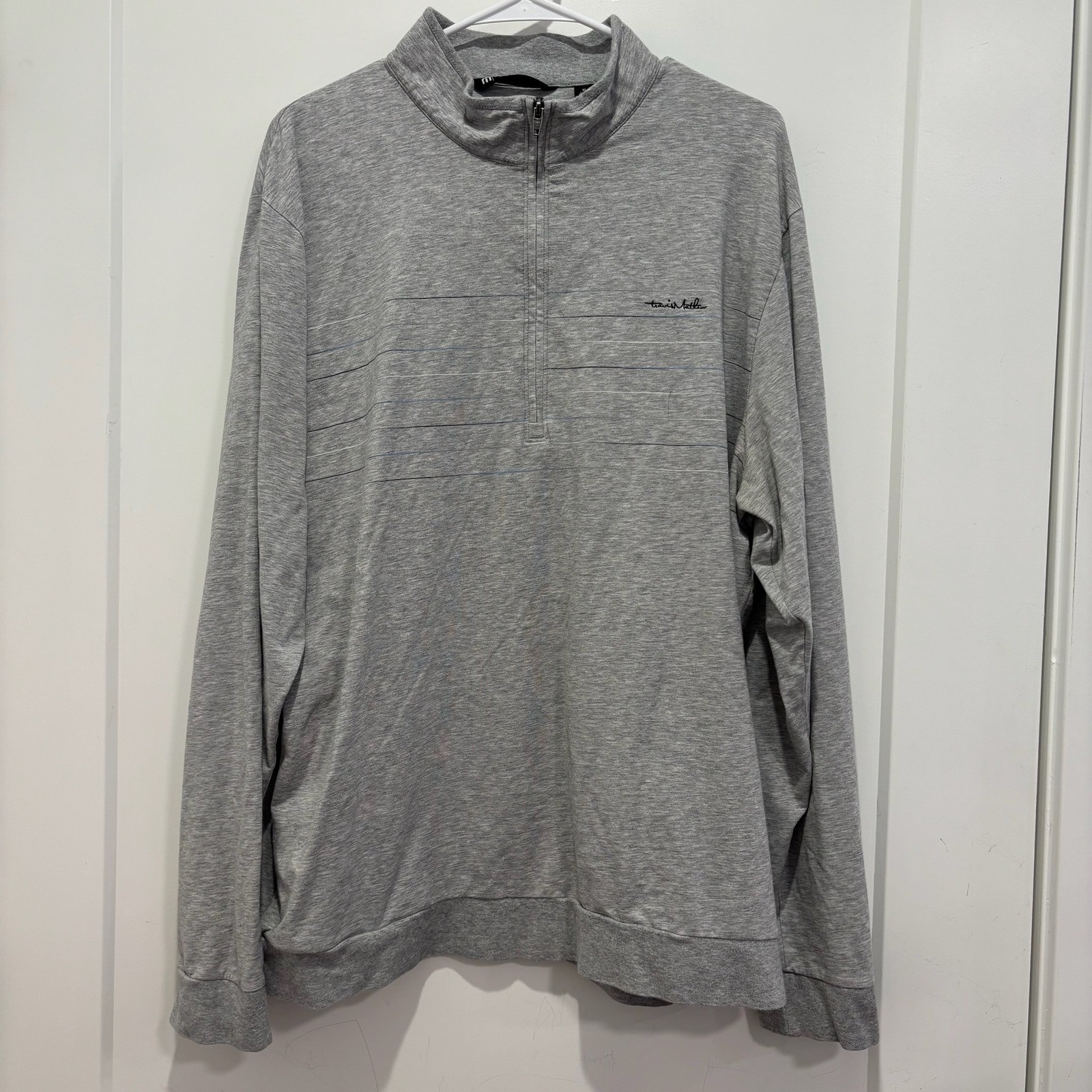 TravisMathew Mens XL Gray Heathered Quarter Zip Pullover Golf Sweater Athletic