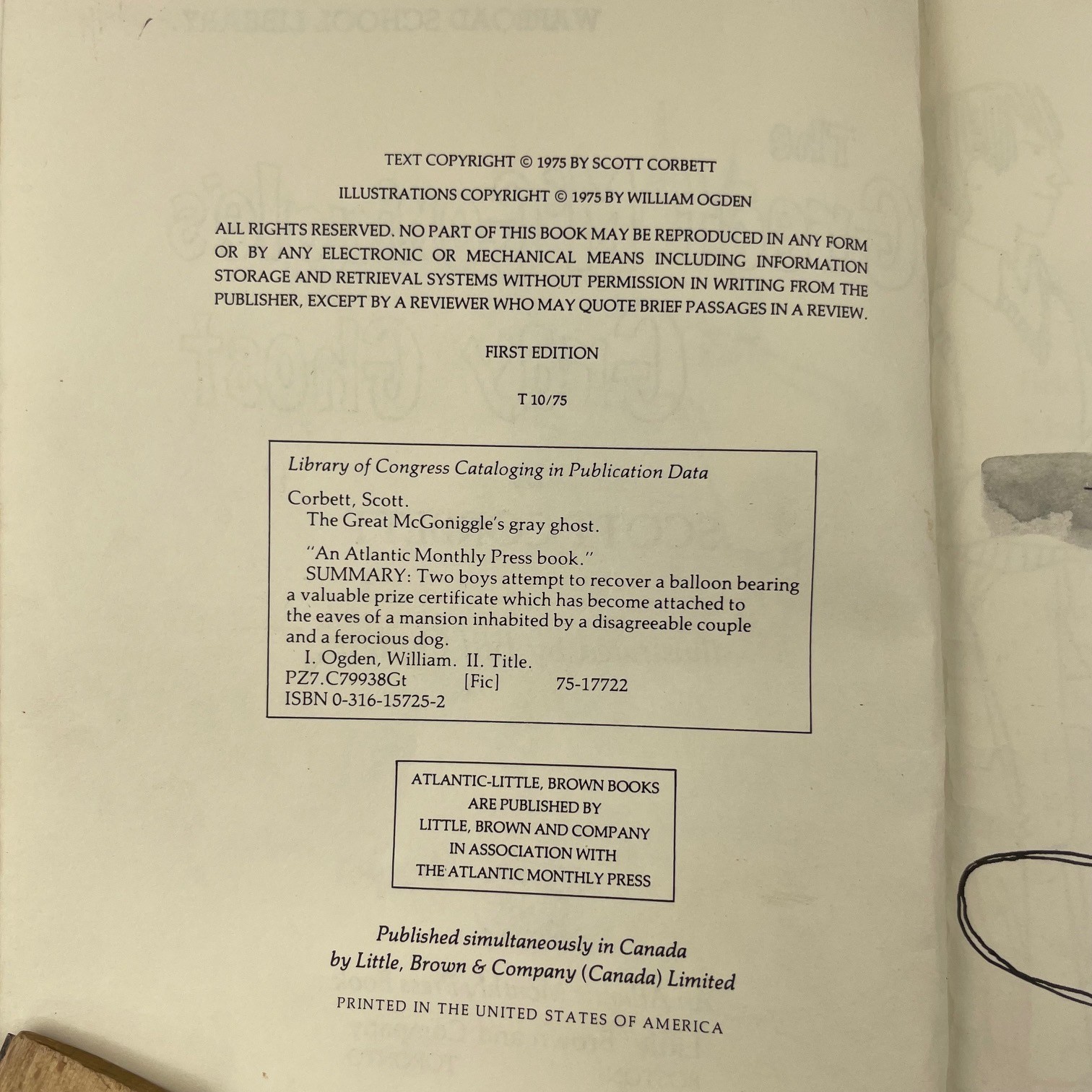 Vintage 1975 The Great McGoniggle's Gray Ghost Hardcover Book - Discard