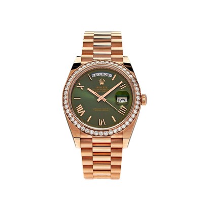 Rolex Day-Date 228345RBR Rose Gold Olive Green Dial Diamond Bezel (2021)