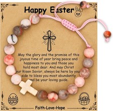 Easter Basket Stuffers for Girls Teens Boys Kids, Cross Natural Beads Bracelet C