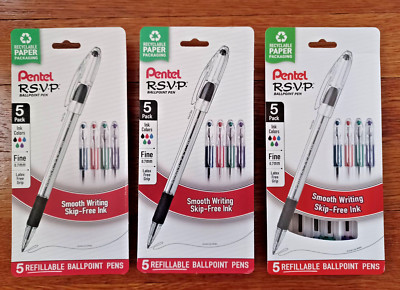 New 15 Pentel RSVP Colors Ballpoint Pens Fine Point 0.7mm Assorted