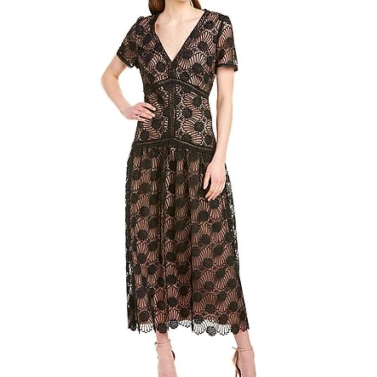 NWT ML Monique Lhuillier Lace Midi Dress | eBay