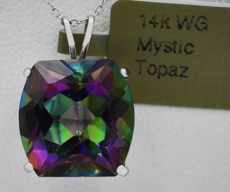 MYSTIC TOPAZ  8.87 Cts PENDANT SOLID 14K WHITE GOLD - New With Tag