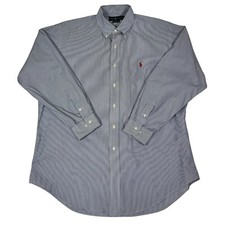 Ralph Lauren Mens Blue White Striped Yarmouth Casual Button Down Shirt Size 16