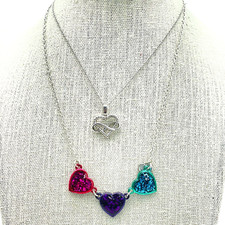 Heart Charm Necklace Lot of 2 Silver Tone CLAIRES Colorful Glitter BFF Entiwined