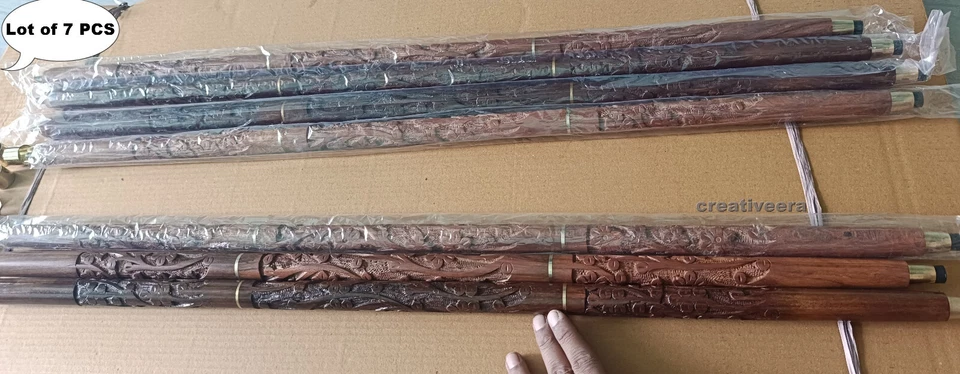 Nuevo Lote de 7 Bastones de Madera Antigua Maciza De Colección Diseñador Presente Foto 2 de 4