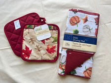 Microfiber Dish Drying Mat 12" x 18" 2 Pack Pot Holders 7 x 7 Fall Pumpkin