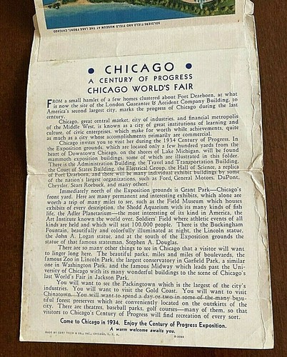 VINTAGE~ SOUVENIR FOLDER~CHICAGO WORLD'S FAIR~ILLINOIS~1934~POSTED~LOT#E - Picture 7 of 7