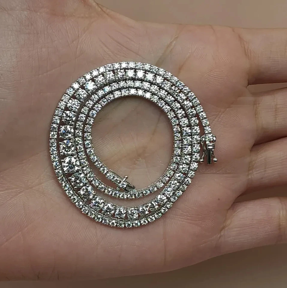 Collar de tenis redondo de 16" de diamantes graduados creado en laboratorio de 20 quilates de oro blanco de 14 quilates Foto 4 de 4