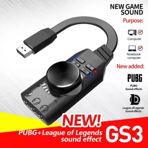 GS3 7.1 Channel Sound Card External USB Audio 3.5mm Headset Stereo for Notebooks