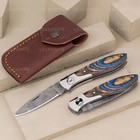 Damascus handmade  Folding Pocket knife Camping Hunting Skinner Knife with Pouch