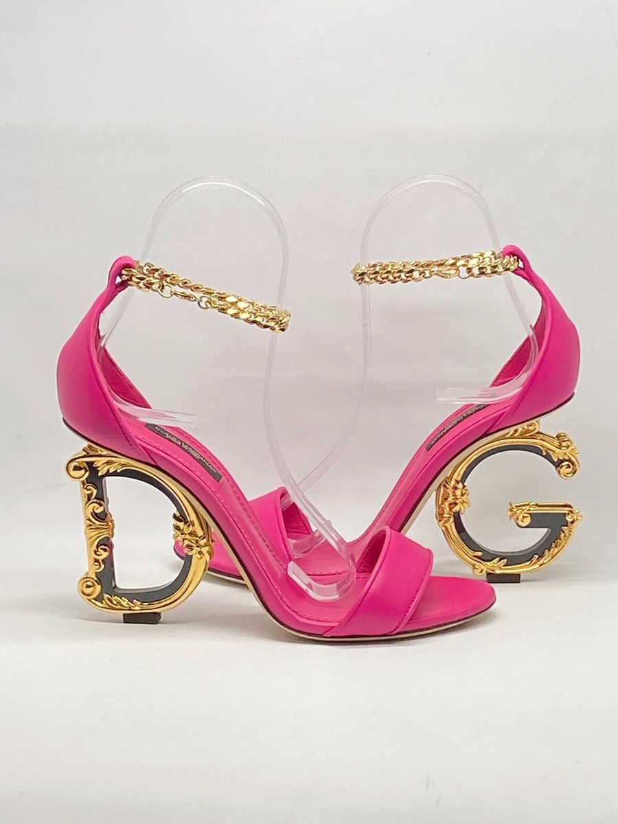 Dolce&Gabbana Sculpted-Heel Baroque DG Leather Sandals size 36.5