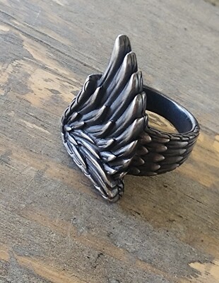 John Hardy geschwärzter Ring Rhodium Sterlingsilber Adlerflügel Größe 10