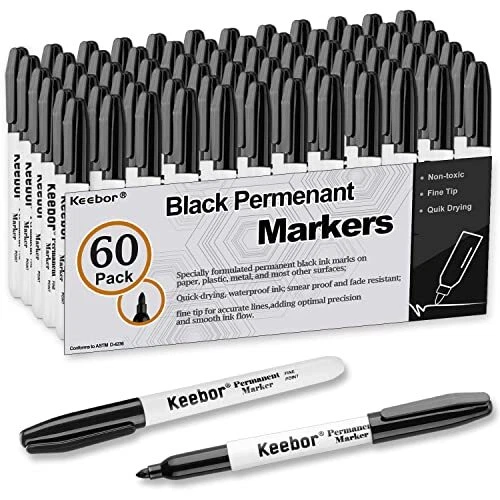 Basic Advanced Black Permanent Markers Bulk Fine Point 60 Packs