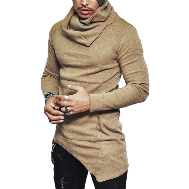 Classic Men's Cowl Neck Pocket Stylish Sweater Asymmetrical Sweater L XL 2XL | eBay