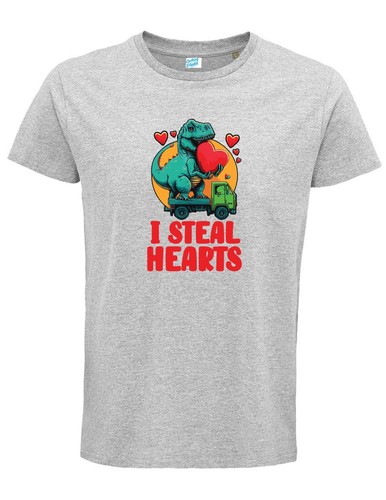 I Steal Hearts Dinosaur T-Shirt - Fun Valentine's Day Design for Boys, Girls - Picture 2 of 13