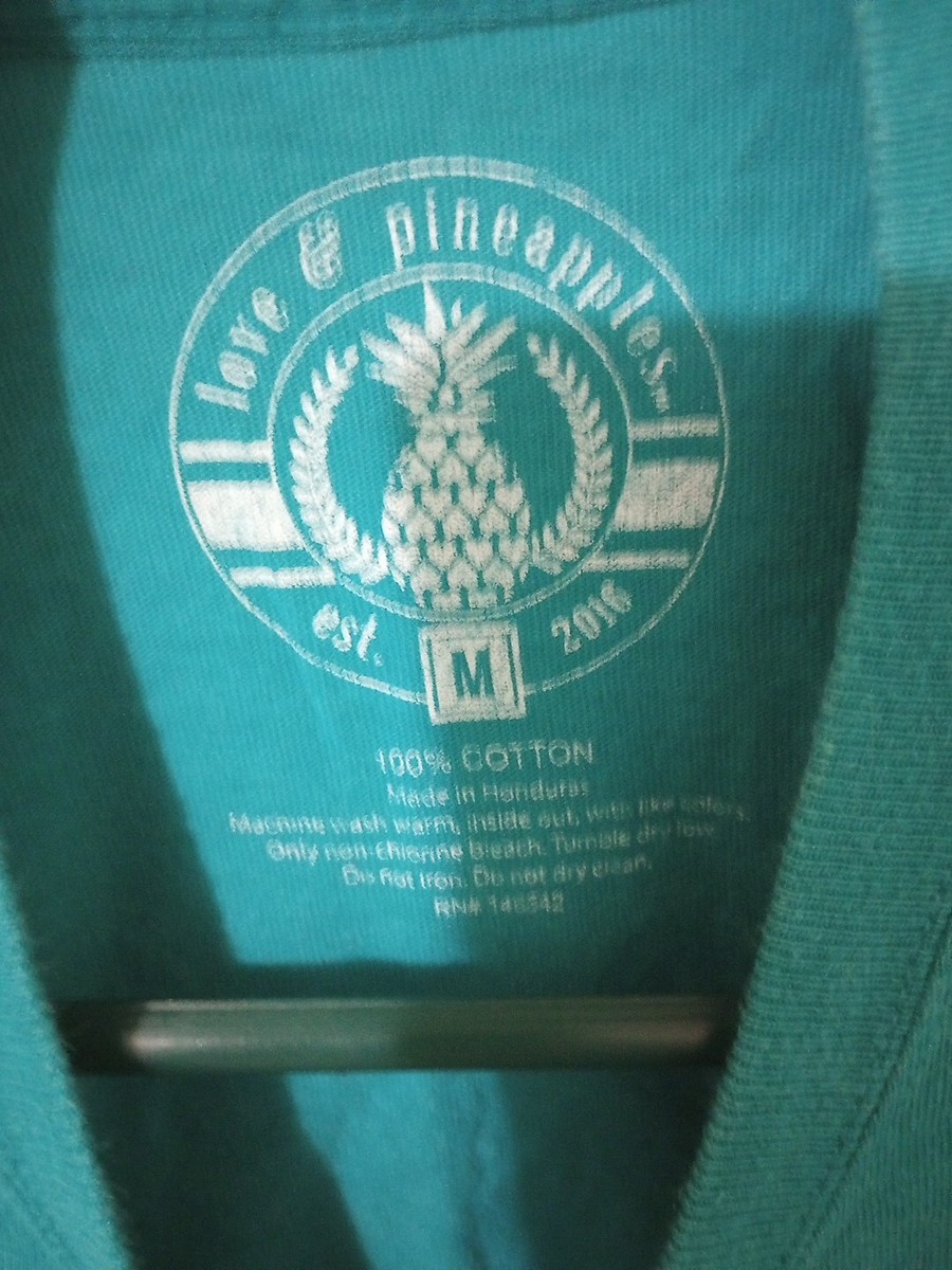 Love And Pineapples T-shirt Women's Size Medium Teal With Design