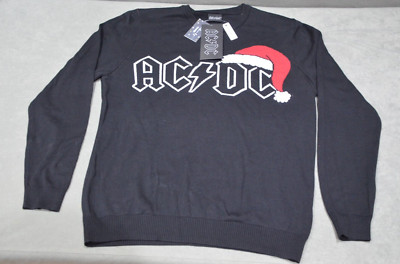 AC/DC Band Black Santa Hat Christmas Jumper L Large 42-44