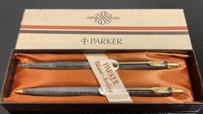 Parker 75 Classic Set Sterling Silver Ballpoint Pen & 0.9mm Pencil New ...