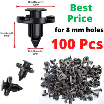 100 Pcs Bumper Clips 8mm Mud Flap Plastic Rivets Fender Push for NISSAN