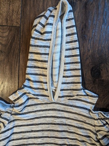 Anthropologie Lazy Sunday Womens Hooded Cold Shoulder Sweatshirt Gray Striped L - Picture 5 of 20
