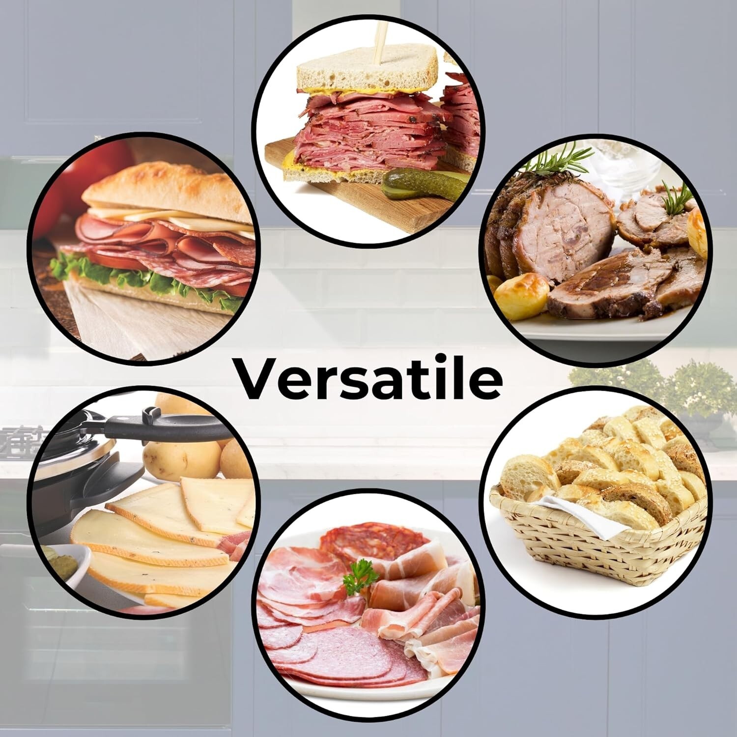 Rebanadora Rebana carne, queso y pan. Cuchilla de acero inoxidable de 16,5 cm.