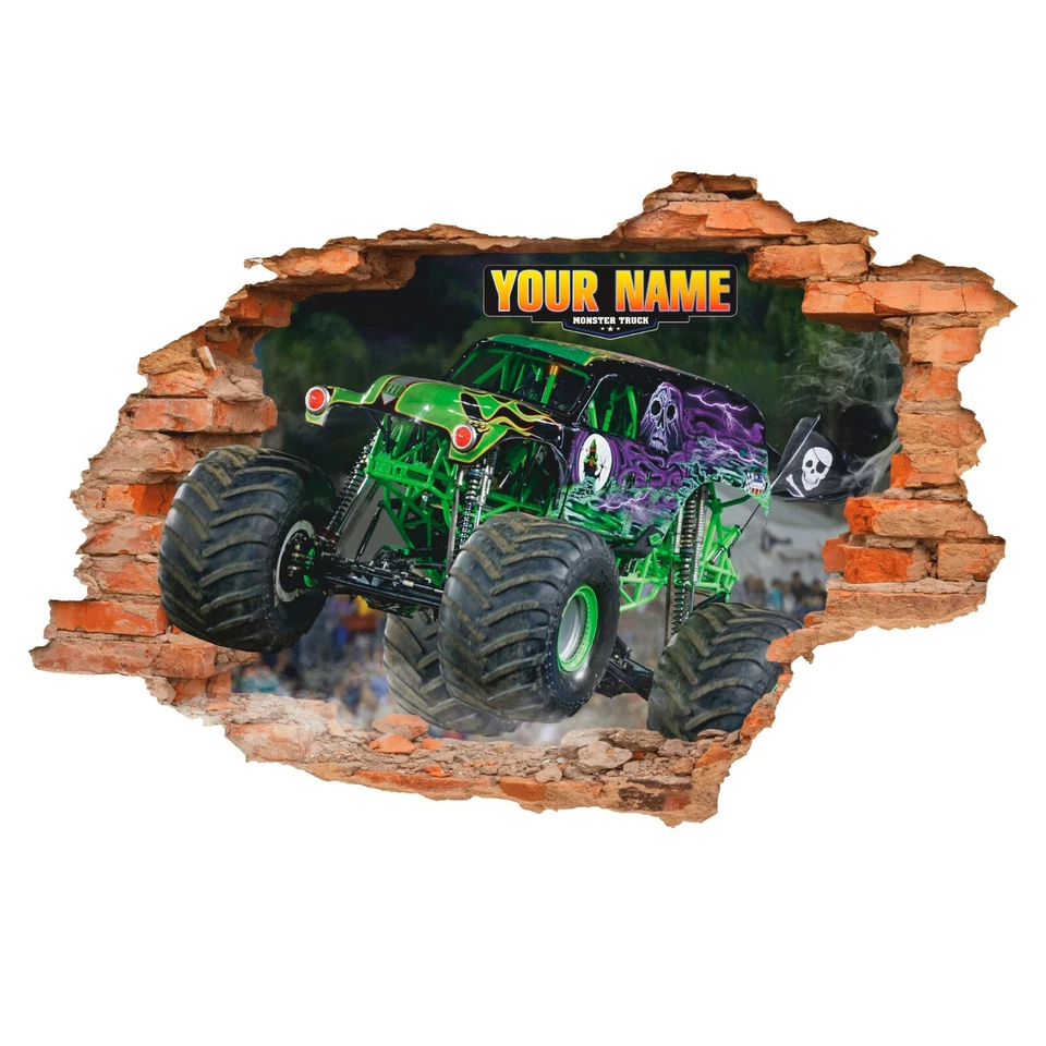 Calcomanía de pared Monster Truck 3D, pegatina de pared personalizada Monster Truck, decoración Foto 2 de 4