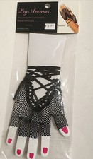 Leg Avenue Net Lace Up Black Gloves Fingerless NIP One Size Fits Most G1865