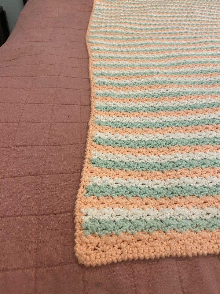 Handmade Afghan Crochet Vintage Blanket Throw Granny Small Size 37"x66